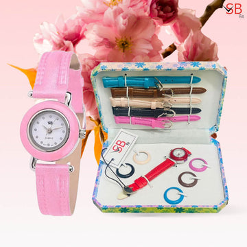 Interchangeable 6 Straps & 21 Straps Set Watch For Girls With Various Different Styles SB FIT®