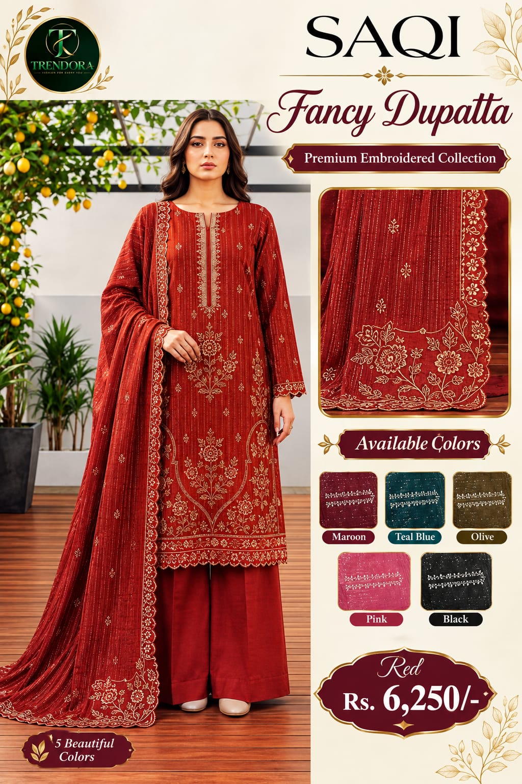 Saqi Fancy Embroidered Dupatta Suit
